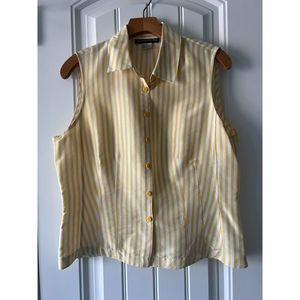 Silk button down sleeveless yellow and white striped blouse size 10
